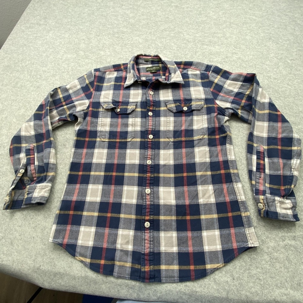 Eddie Bauer Shirt Mens Medium Blue Plaid Flannel Button Up Long Sleeve Casual